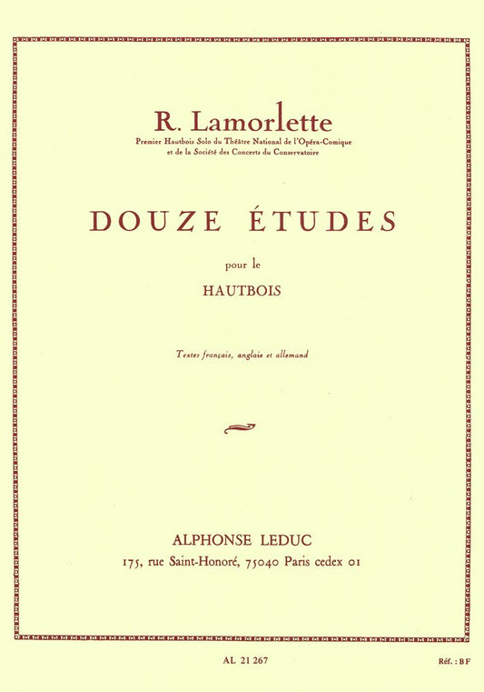 DOUZE ETUDES. BY ROLAND LAMORLETTE