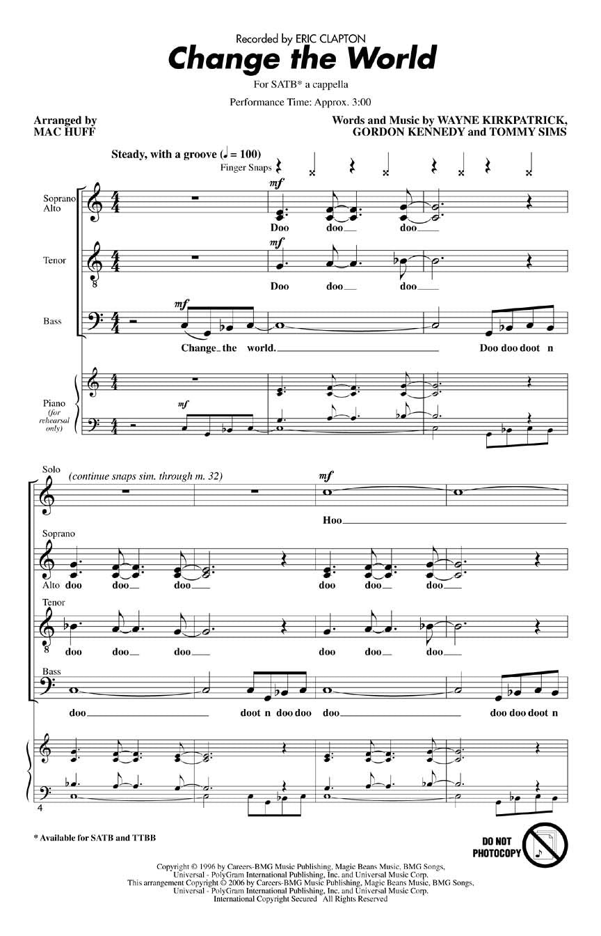 Change the World SATB a cappella. Classic Eric Clapton!
