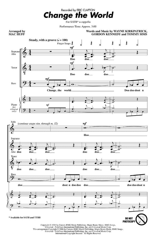Change the World SATB a cappella. Classic Eric Clapton!