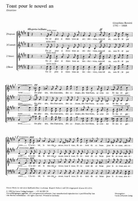 Toast pour le nouvel an by Gioachino Rossini. 4-Part - Sheet Music