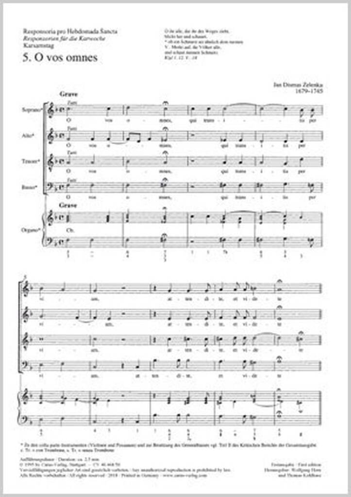 Responsoria pro hebdomada sancta .- O vos omnes (1723) ZWV 55. By Zelenka, Jan Dismas