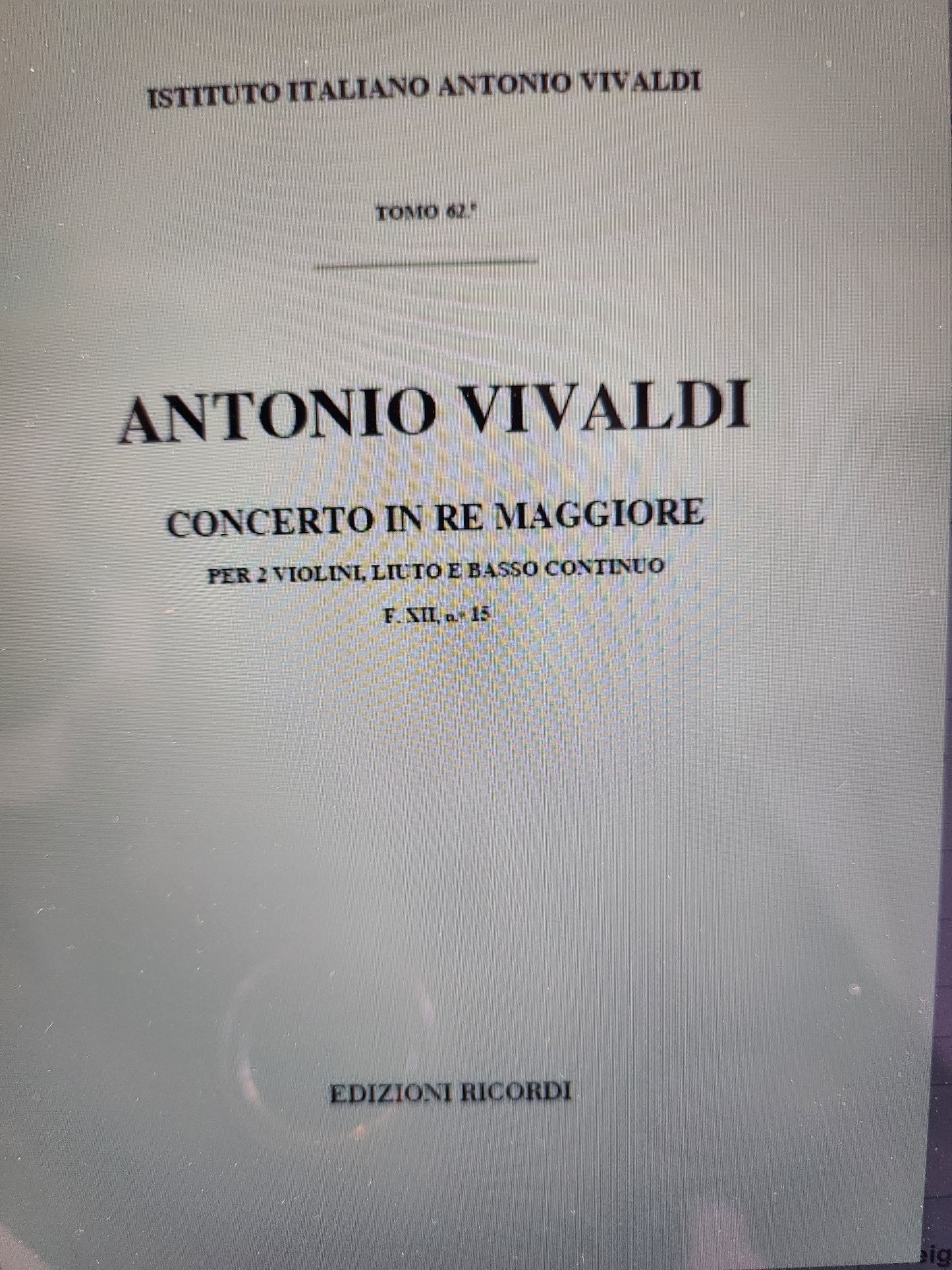 Concerto in D Major for 2 Violins Lute and Basso Continuo  #PR349 RV93 Score [Sheet music]