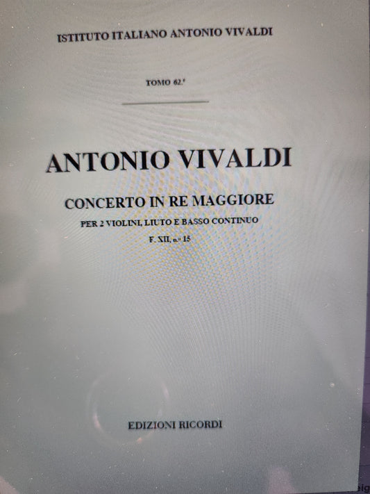 Concerto in D Major for 2 Violins Lute and Basso Continuo  #PR349 RV93 Score [Sheet music]