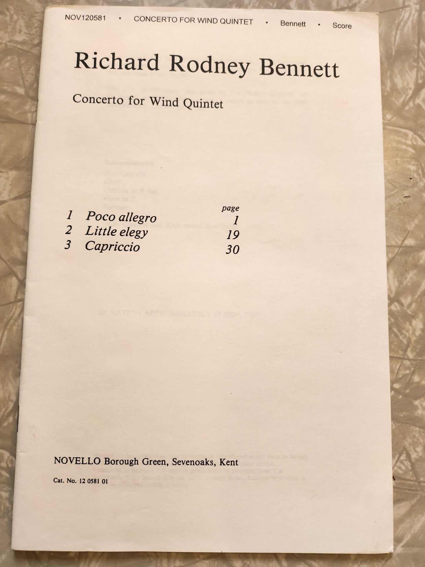 RR Bennett: Concerto For Wind Quintet (Parts) by Richard Rodney Bennett. Woodwind Quintet - Sheet Music