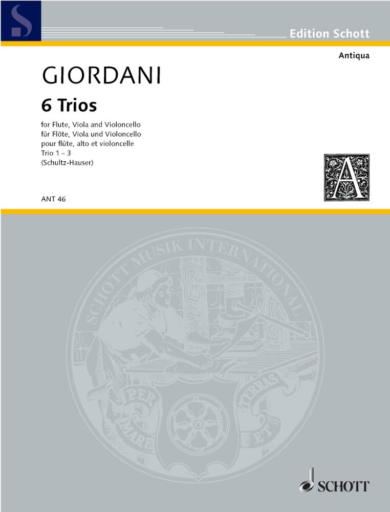 6 Trios: Trio 1-3. op. 12. flute, viola and cello. Jeu de parties. [Sheet music] Schultz-Hauser, Karlheinz and Giordani, Tommaso