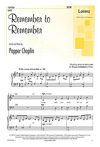 Remember to Remember [Sheet music] Pepper Choplin