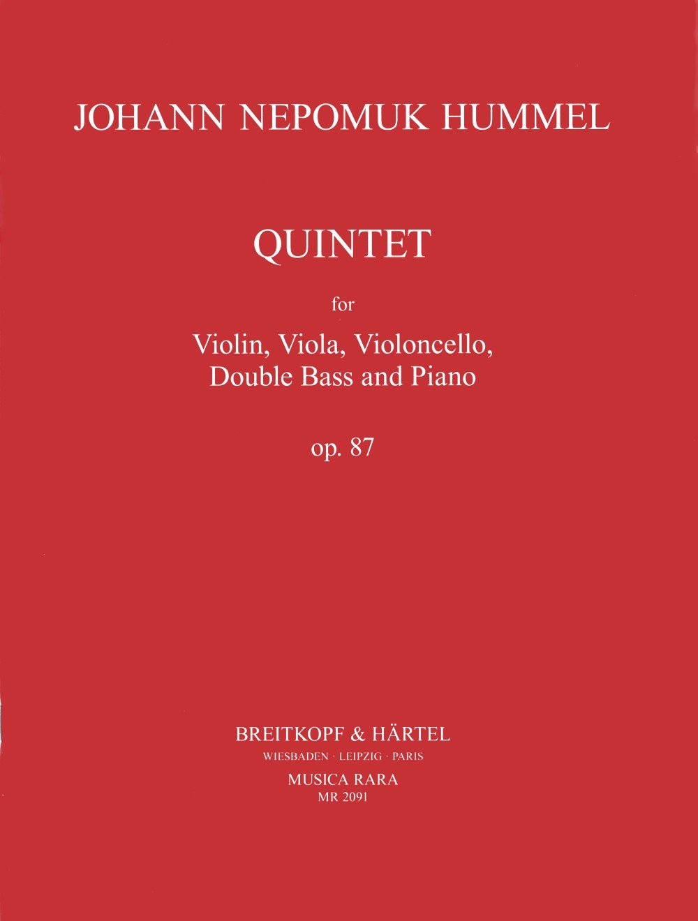 Piano Quintet in E flat minor Op. 87 by Johann Nepomuk Hummel Piano - Sheet Music