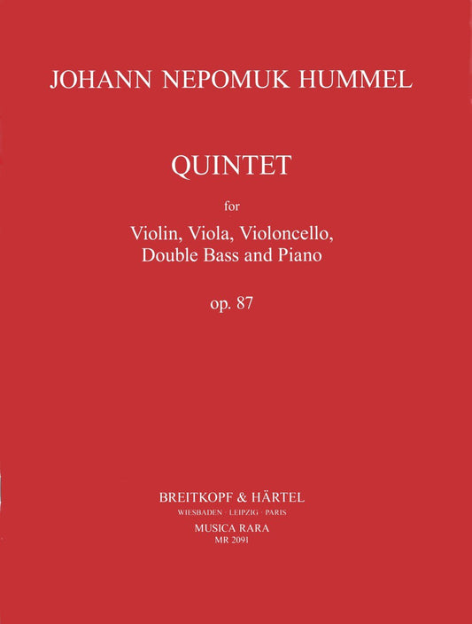 Piano Quintet in E flat minor Op. 87 by Johann Nepomuk Hummel Piano - Sheet Music