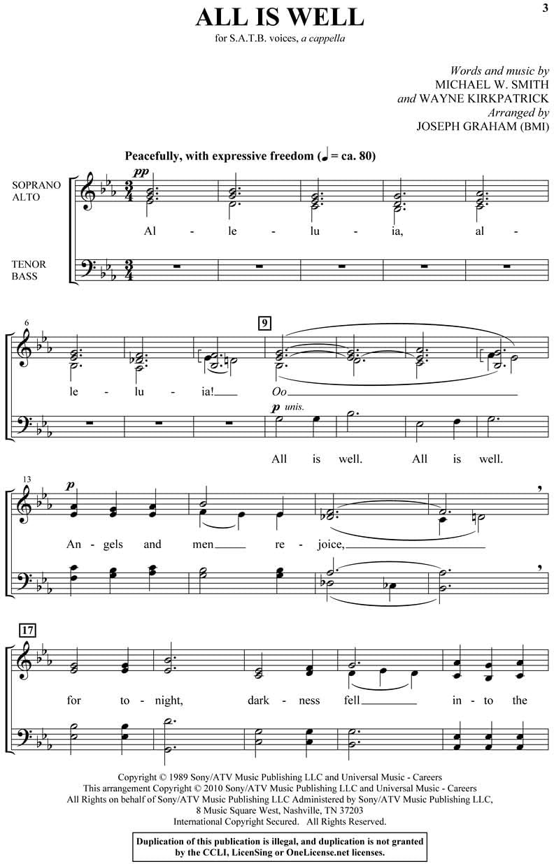 All Is Well - Michael W. Smith - SATB, a cappella - SATB ACAPPEL - Sheet Music