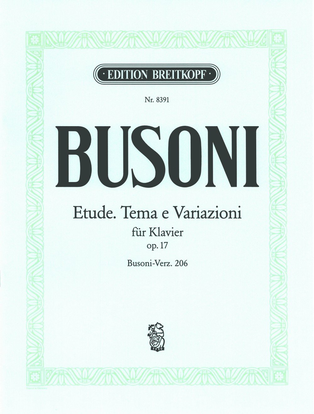 Etude. Tema E Variazioni Op.17 Piano [Paperback] Ferruccio Busoni