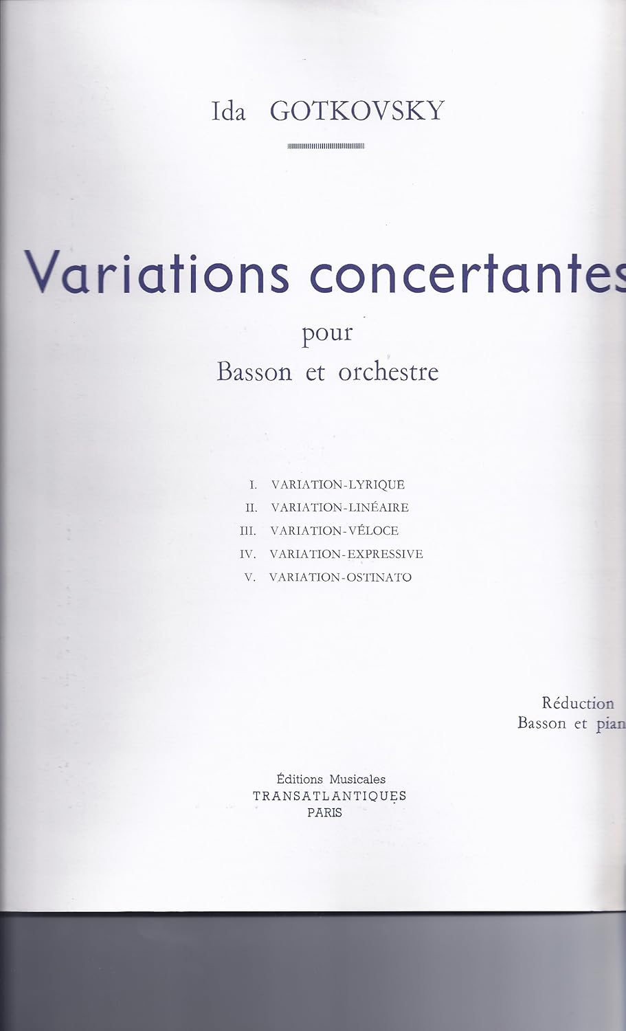 Variations Concertant (Bassoon and Piano). By Ida Gotkovsky. [Paperback] Ida Gotkovsky