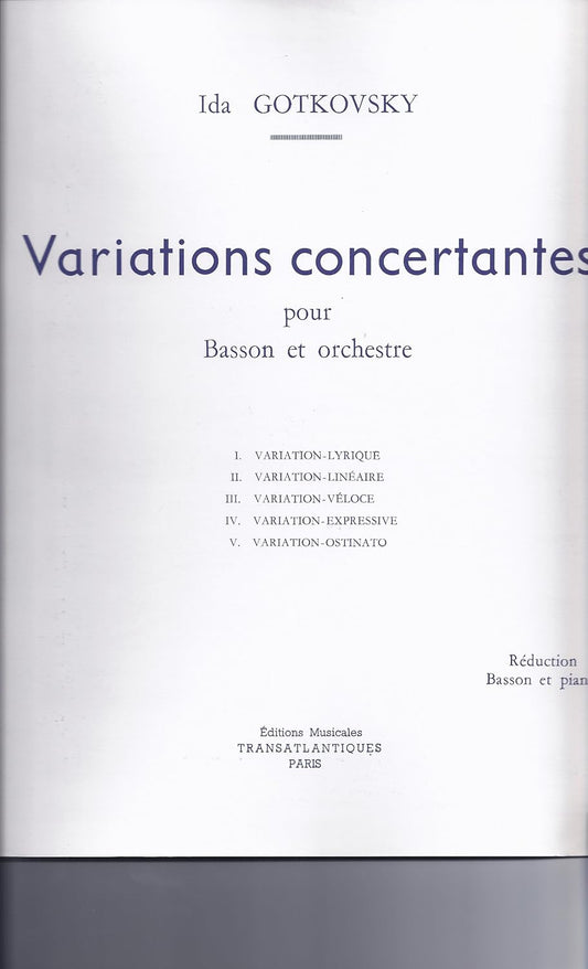 Variations Concertant (Bassoon and Piano). By Ida Gotkovsky. [Paperback] Ida Gotkovsky