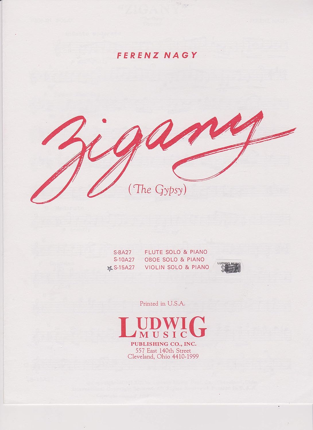 Zigany (The Gypsy) By Ferenz Nagy. For Violin Solo with Piano. Strings. Grade 3. [Paperback] Ferenz Nagy