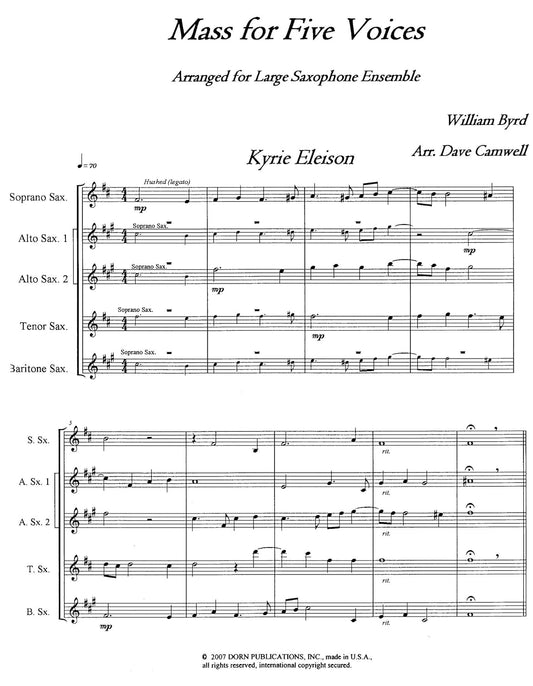 Mass for Five Voices for Saxophone Quintet Sheet music – January 1, 2007 by William Byrd (Author)