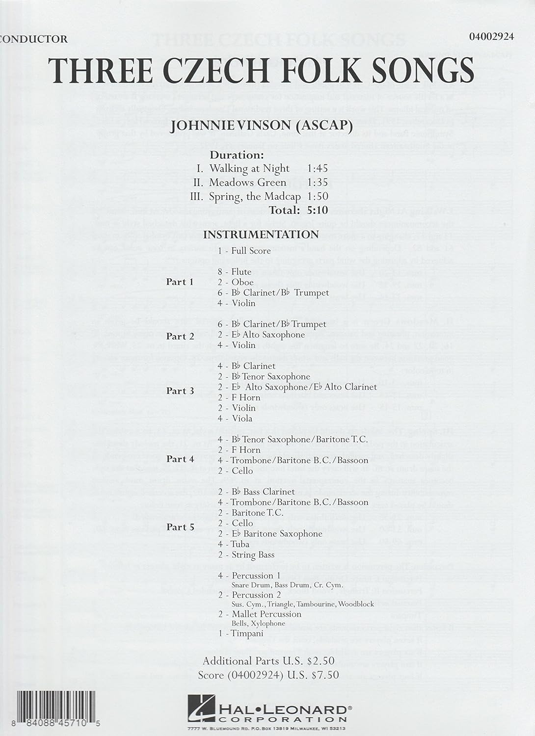 Three Czech Folk Songs. Series: Flexband. Score. Composer: Johnnie Vinson. Level: 2-3. [Paperback] Johnnie Vinson