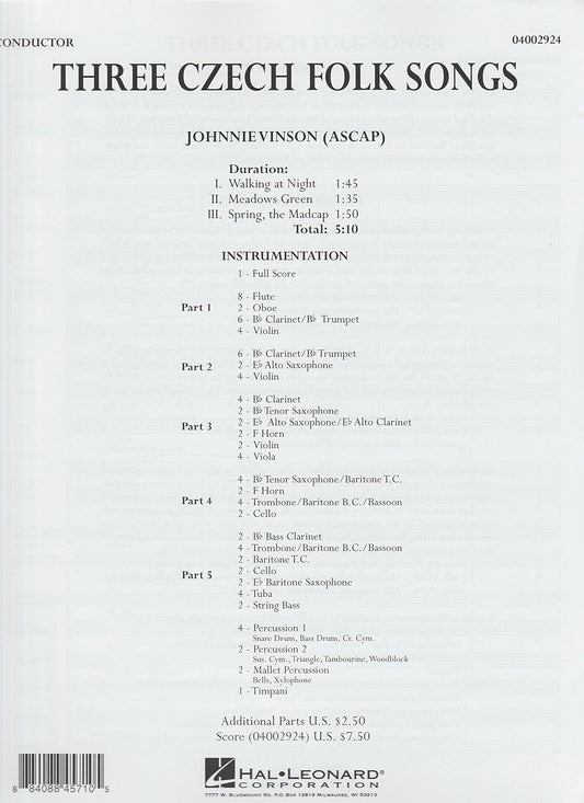 Three Czech Folk Songs. Series: Flexband. Score. Composer: Johnnie Vinson. Level: 2-3. [Paperback] Johnnie Vinson