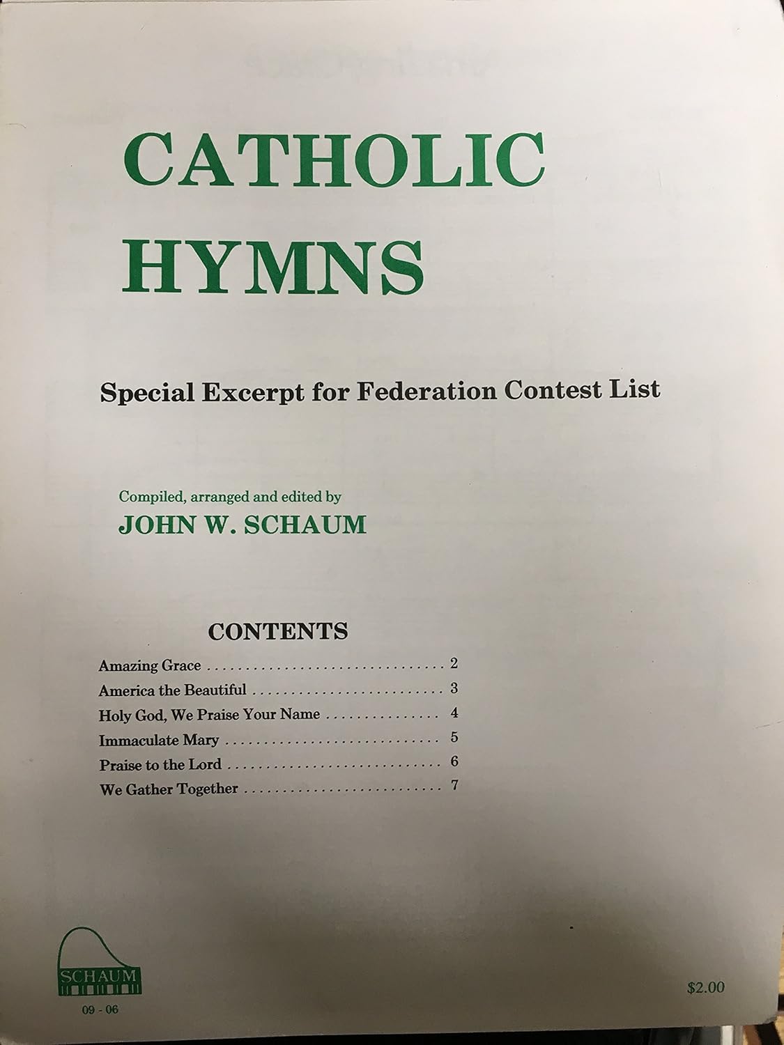 Catholic Hymns: Special Excerpt for Federations Contest List [Paperback] John W. Schaum
