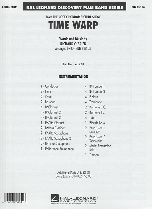 Time Warp (From the Rocky Horror Picture Show). Series: Discovery Plus Concert Band. Score. Composer: Richard O'brien. Arranger: Johnnie Vinson. Level: 2. [Paperback] Richard O'Brien and Johnnie Vinson