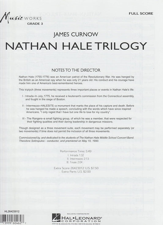 Nathan Hale Trilogy (Concert Band (Score) - Grade 3). Composed By James Curnow. Musicworks Grade 3. Score and Parts. [Paperback] James Curnow