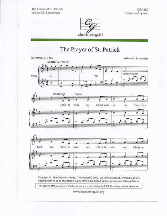 The Prayer of St. Patrick Composed By William M. Schoenfeld. For Unison Choir and Piano. Sacred Anthem. Octavo. [Paperback] WILLIAM M. SCHOENFELD