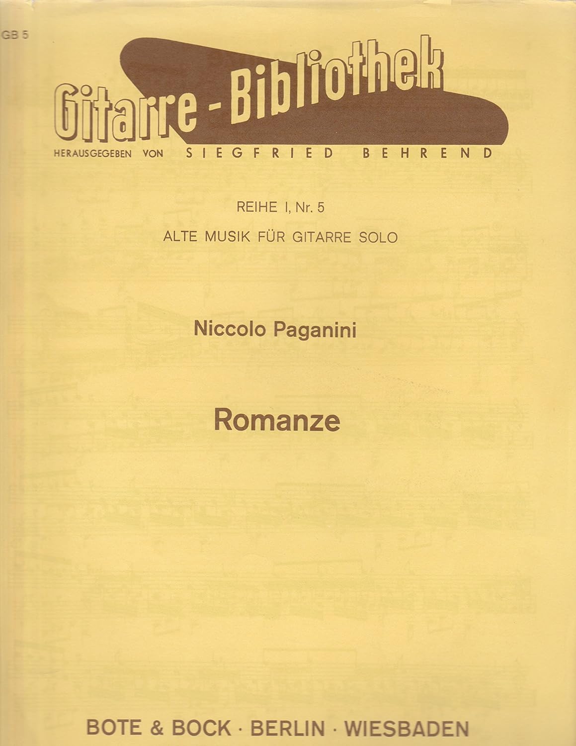 Romanze By Niccolo Paganini. Reihe 1, Nr 5. Alte Musik FUR Gitarre Solo [Paperback] Niccolo Paganini.