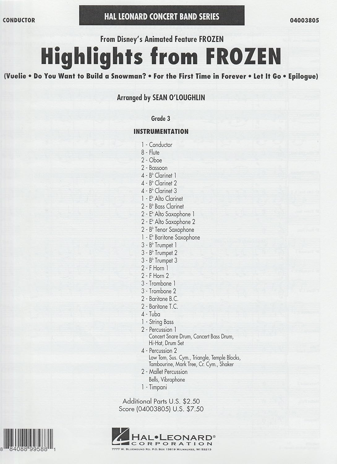 Highlights From “Frozen” . Series: Young Concert Band. Score. Arranger: Sean O'loughlin. Level: 3 [Paperback] Sean O'Loughlin