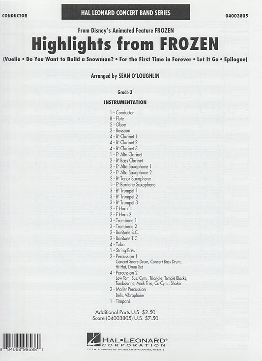 Highlights From “Frozen” . Series: Young Concert Band. Score. Arranger: Sean O'loughlin. Level: 3 [Paperback] Sean O'Loughlin