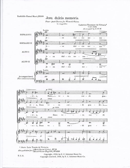 Jesu Dulcis Memoria Composed By Tomas Luis De Victoria (0-1611). Arranged By G. W. Woodworth. For Ssaa Choir. General, Lent, Communion. Octavo. [Paperback] Tomas Luis de Victoria and G. W. Woodworth