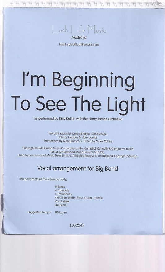 I'm Beginning to See the Light By Harry James. Arranged By Alan Glasscock. For Big Band with Female Vocal. Swing. Medium. Full Score and Set of Parts. [Spiral-bound] Harry James and Alan Glasscock