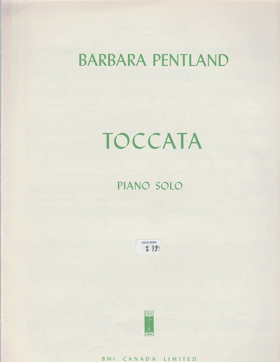 Toccata Composed By Barbara Pentland. For Piano Solo. [Paperback] Barbara Pentland