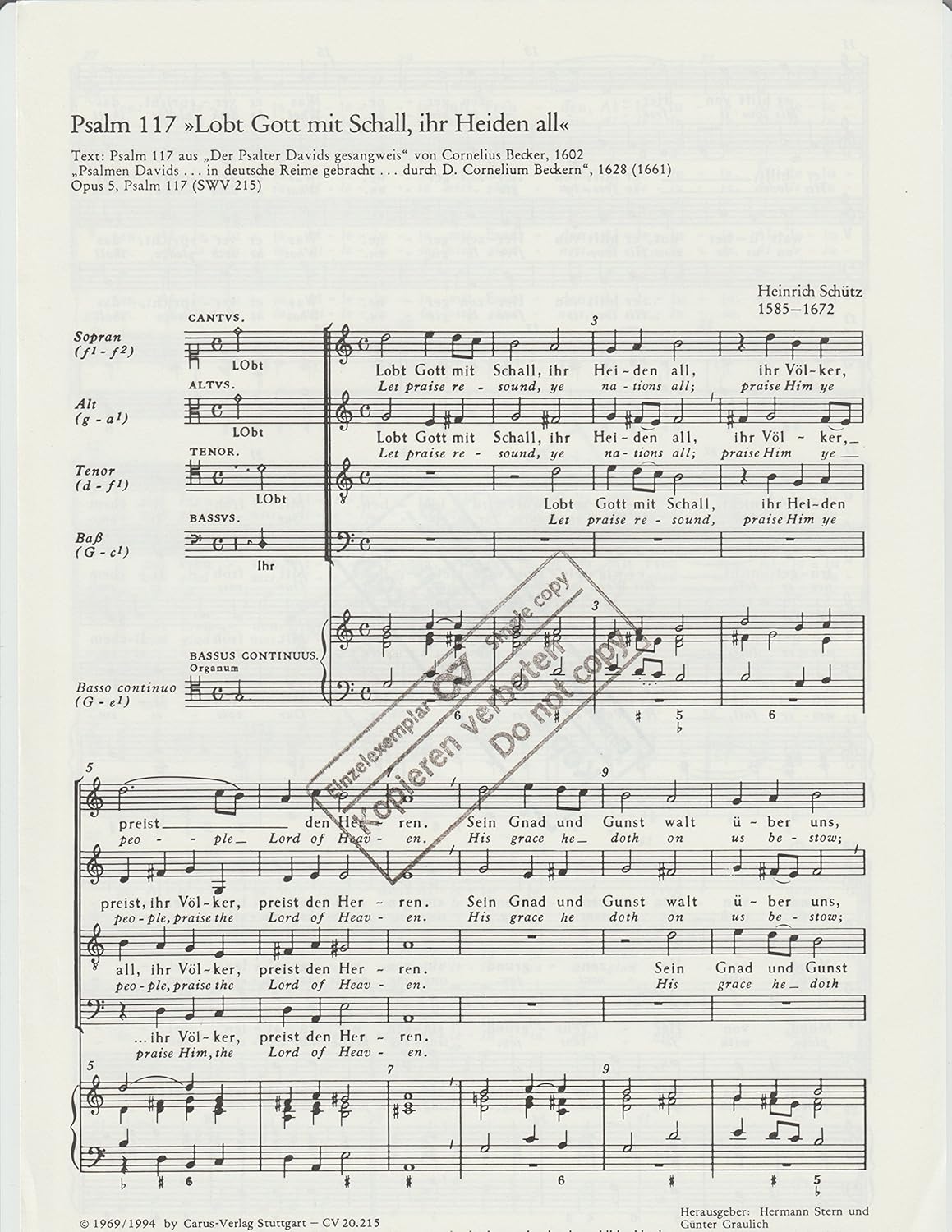 Schutz: Alles, Was Odem Hat + Psalm 117 Composed By Heinrich Schutz [Paperback] Heinrich Schutz