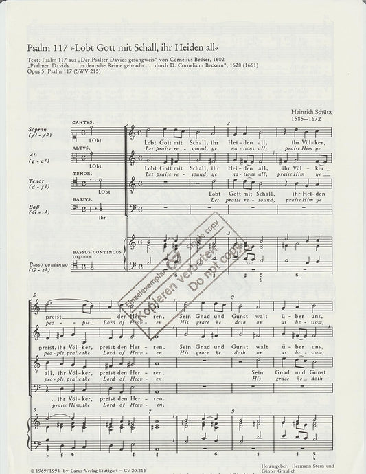 Schutz: Alles, Was Odem Hat + Psalm 117 Composed By Heinrich Schutz [Paperback] Heinrich Schutz