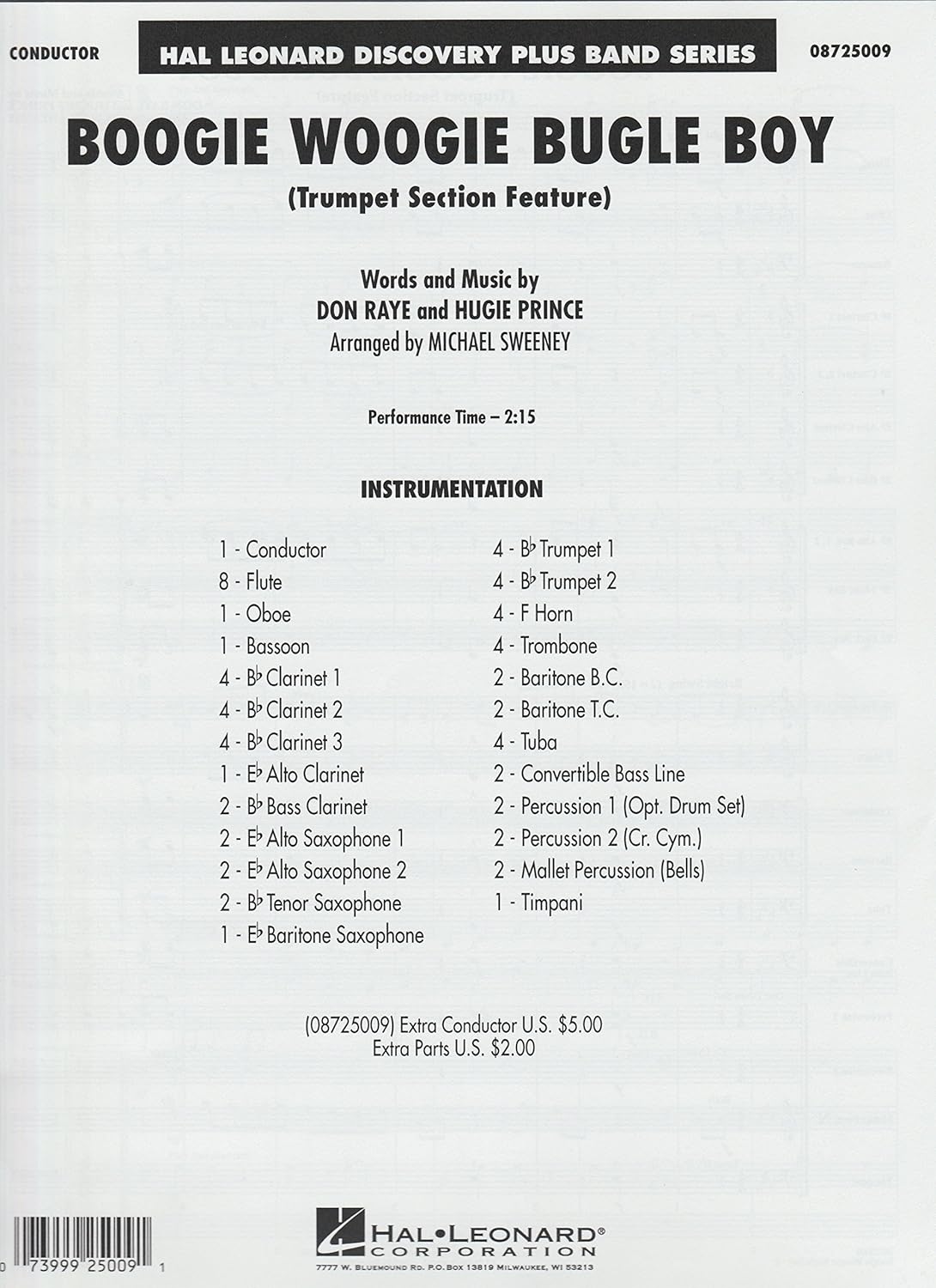 Boogie Woogie Bugle Boy. Series: Discovery Plus Concert Band. Format: Softcover. Arranger: Michael Sweeney. Level: 2. Score Only. [Paperback] Michael Sweeney