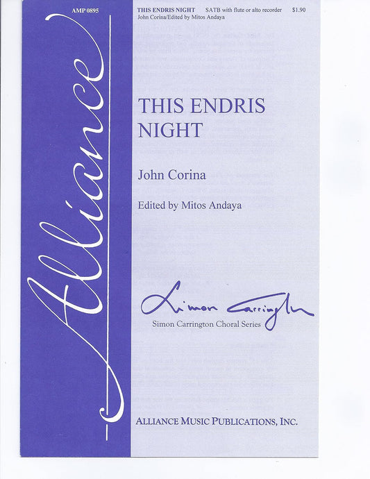 This Endris Night Composed By John Corina. For Satb Choir, Flute or Alto Recorder. Octavo. [Paperback] John Corina