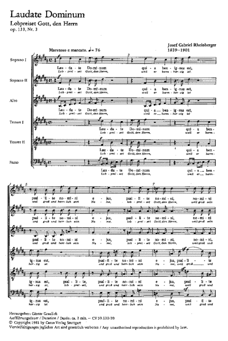 Laudate Dominum (Aus: Vier Motetten). Composed By Josef Gabriel Rheinberger. Edited By Gunter Graulich. [paperback] Josef Gabriel Rheinberger,Gunter Graulich [Jan 01, 1881]